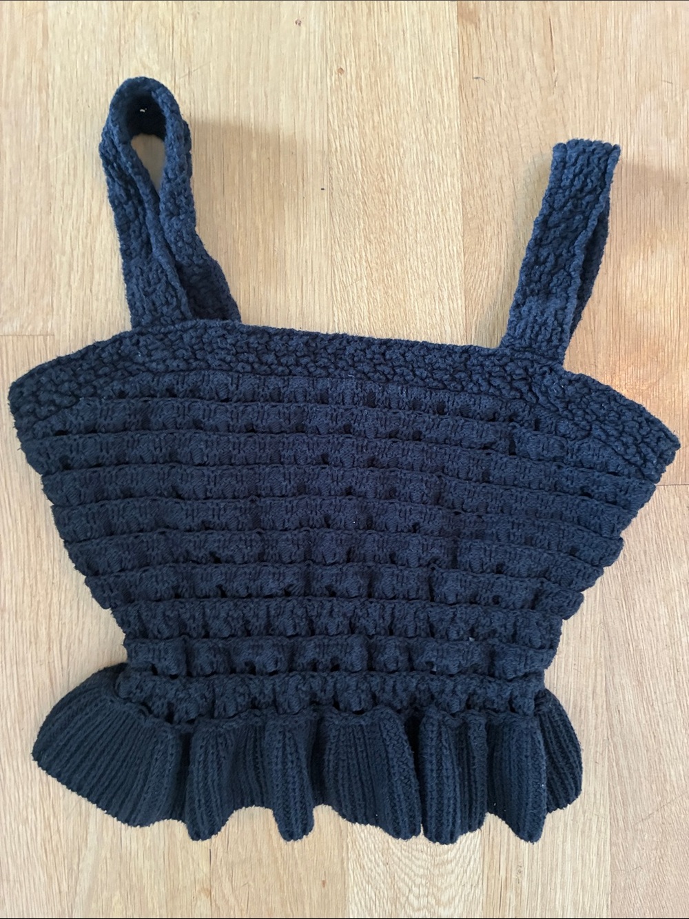 J. Crew Black Smocked Knit Camisole with Ruffled Hem